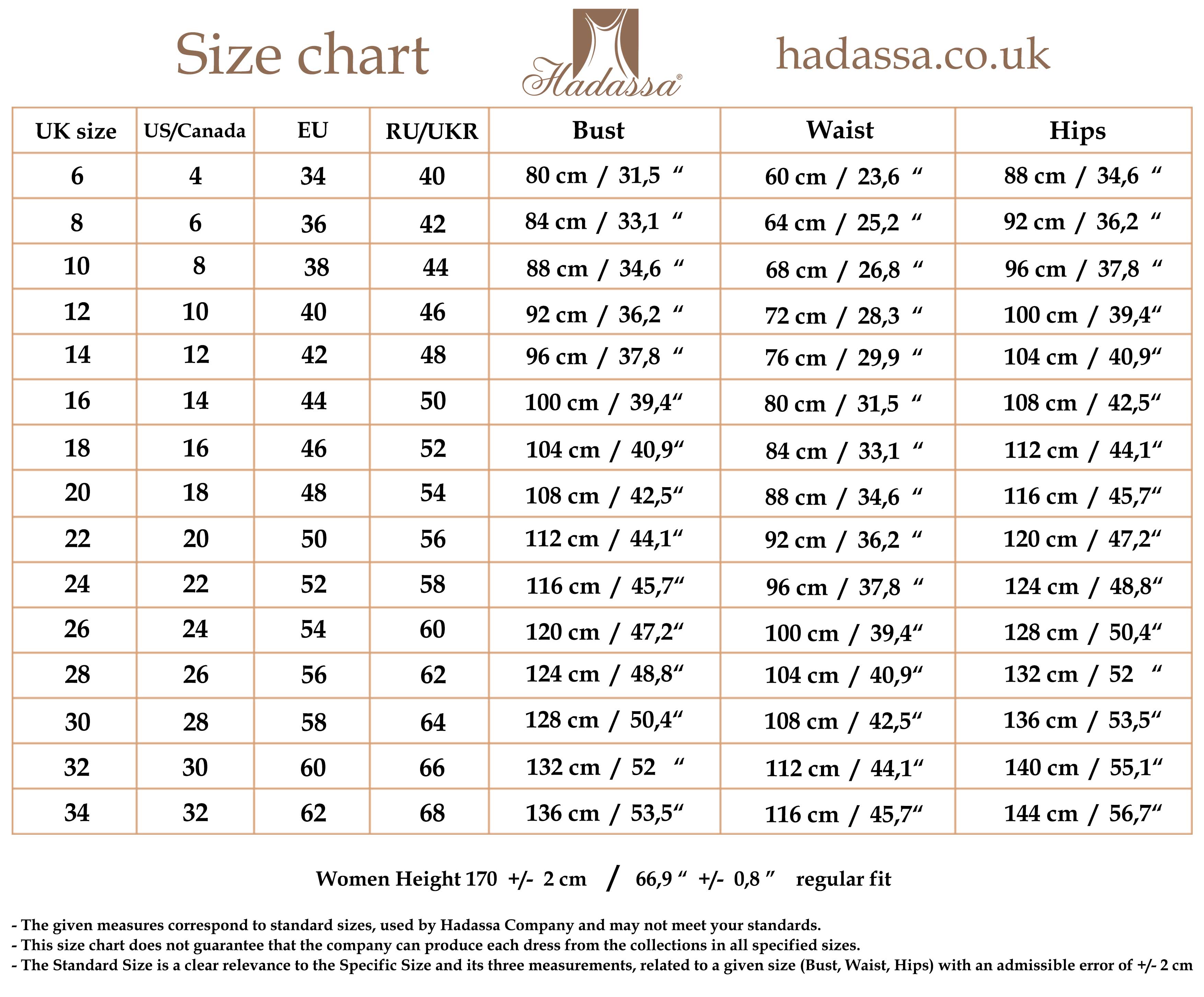dress size chart uk